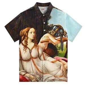 NEW VERY RARE men's war and peace shirt in brown/ blue